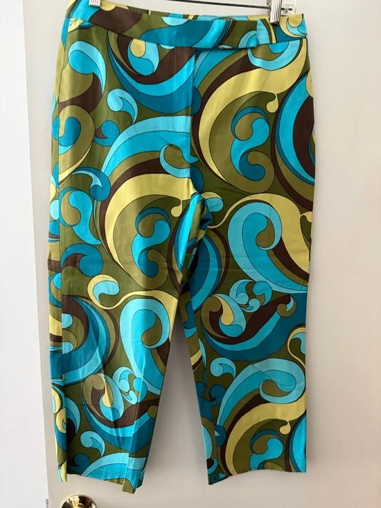 Talbots Turquoise, Olive & Brown Swirl Print Pants - Picture 1 of 4